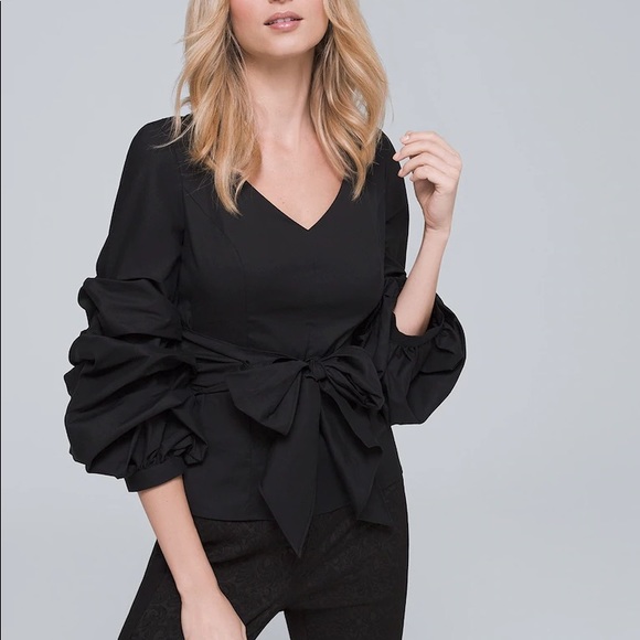 White House Black Market Tops - WHBM DRAMA-SLEEVE POPLIN SHIRT